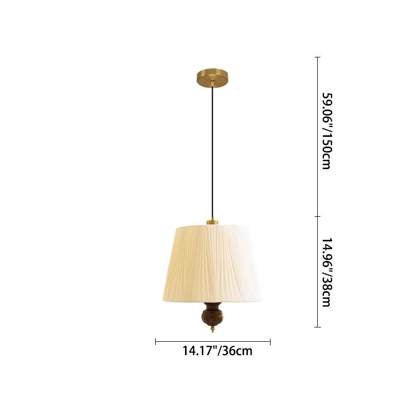 Modern Mid-Century Pleated Round Cylinder Iron Fabric 1-Light Pendant Light For Bedroom