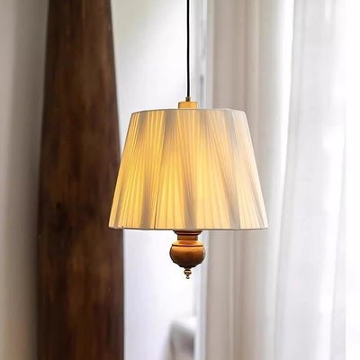 Modern Mid-Century Pleated Round Cylinder Iron Fabric 1-Light Pendant Light For Bedroom