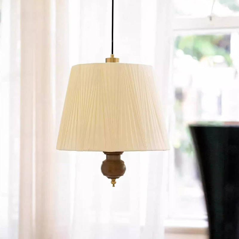 Modern Mid-Century Pleated Round Cylinder Iron Fabric 1-Light Pendant Light For Bedroom