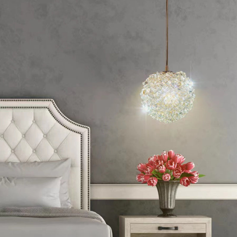 Modern Luxury Hydrangea Round Orb Hardware Crystal 1/2 Light Chandelier For Bedroom