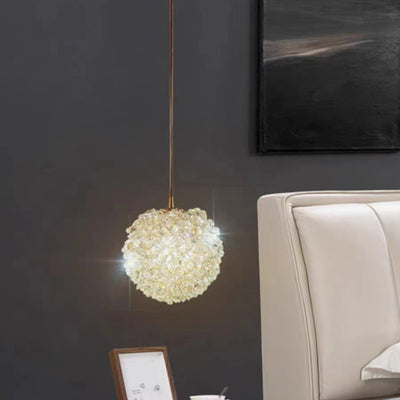 Modern Luxury Hydrangea Round Orb Hardware Crystal 1/2 Light Chandelier For Bedroom