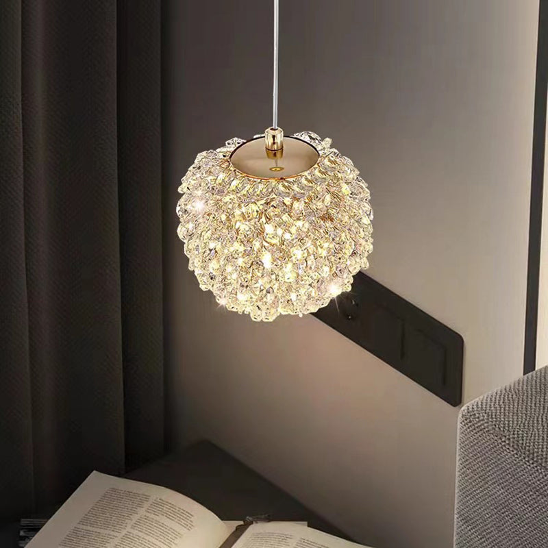 Modern Luxury Hydrangea Round Orb Hardware Crystal 1/2 Light Chandelier For Bedroom