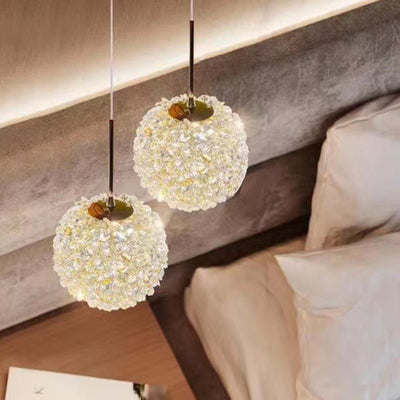 Modern Luxury Hydrangea Round Orb Hardware Crystal 1/2 Light Chandelier For Bedroom