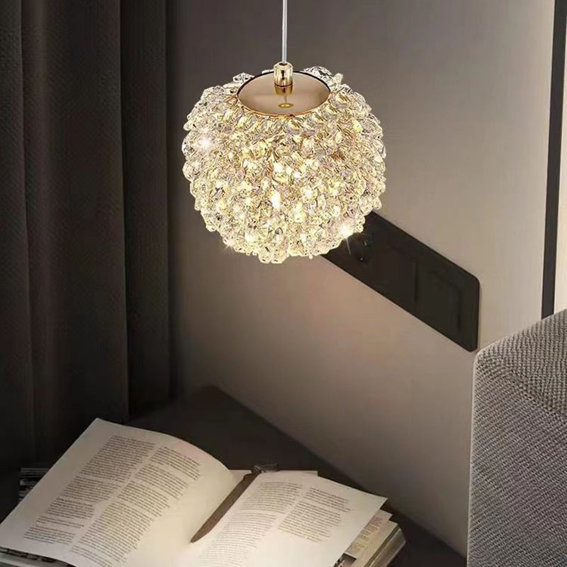 Modern Luxury Hydrangea Round Orb Hardware Crystal 1/2 Light Chandelier For Bedroom