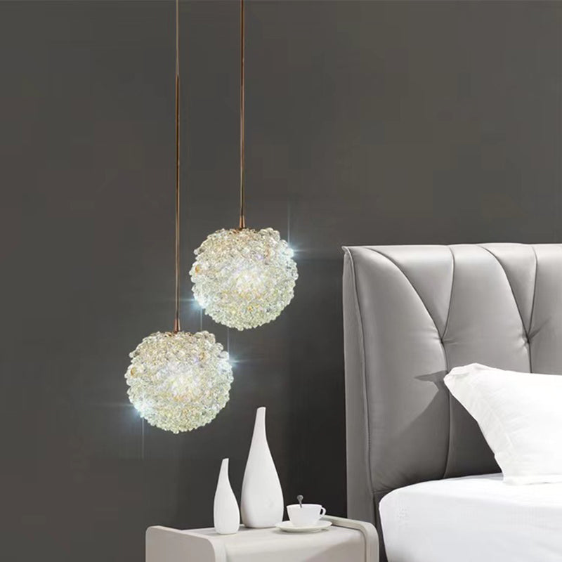 Modern Luxury Hydrangea Round Orb Hardware Crystal 1/2 Light Chandelier For Bedroom