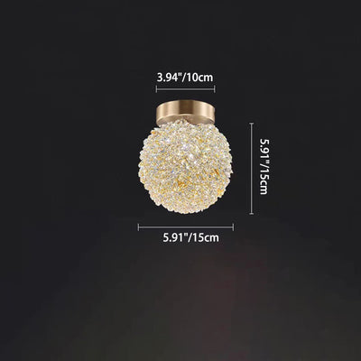 Modern Luxury Hydrangea Round Orb Hardware Crystal 1-Light Semi-Flush Mount Ceiling Light For Hallway