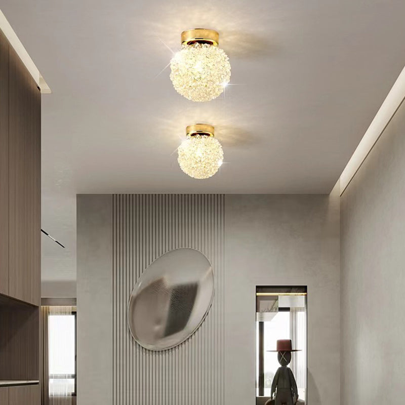 Modern Luxury Hydrangea Round Orb Hardware Crystal 1-Light Semi-Flush Mount Ceiling Light For Hallway