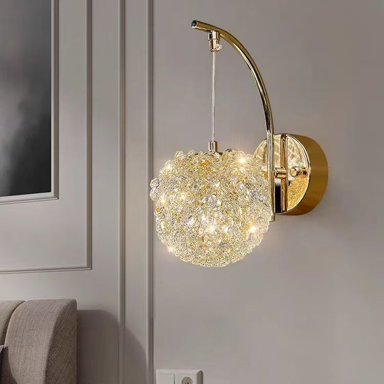 Modern Luxury Hydrangea Round Orb Hardware Crystal 1-Light Wall Sconce Lamp For Bedroom