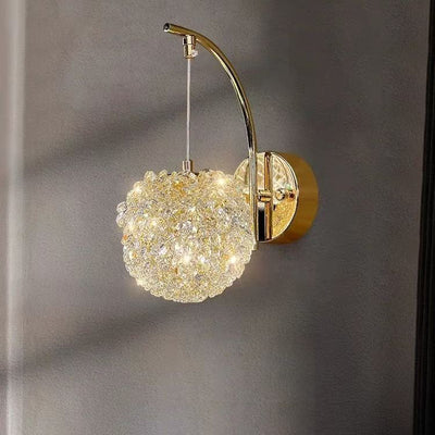 Modern Luxury Hydrangea Round Orb Hardware Crystal 1-Light Wall Sconce Lamp For Bedroom