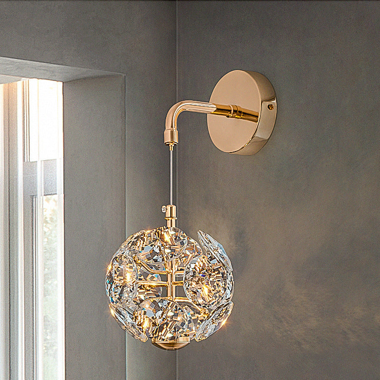 Modern Luxury Dandelion Round Orb Hardware Crystal LED Wall Sconce Lamp For Bedroom