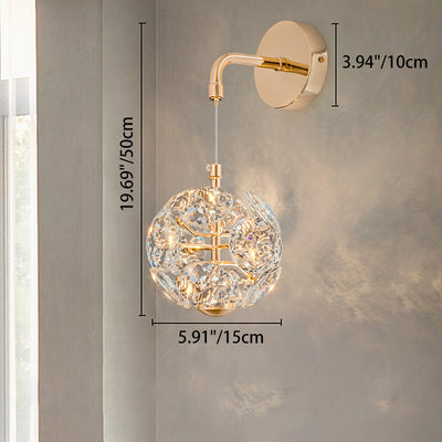 Modern Luxury Dandelion Round Orb Hardware Crystal LED Wall Sconce Lamp For Bedroom