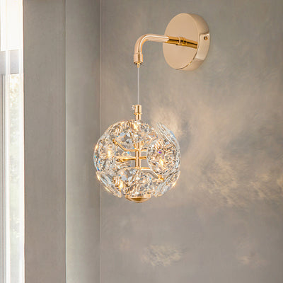 Modern Luxury Dandelion Round Orb Hardware Crystal LED Wall Sconce Lamp For Bedroom