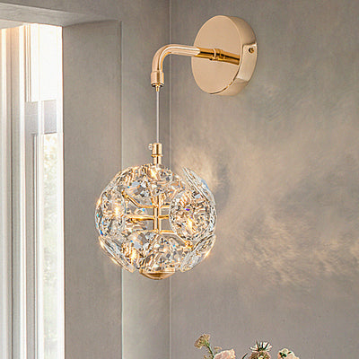 Modern Luxury Dandelion Round Orb Hardware Crystal LED Wall Sconce Lamp For Bedroom