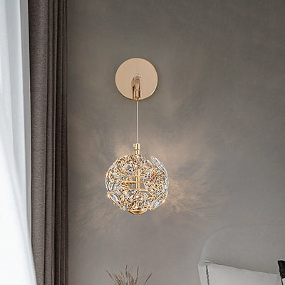 Modern Luxury Dandelion Round Orb Hardware Crystal LED Wall Sconce Lamp For Bedroom