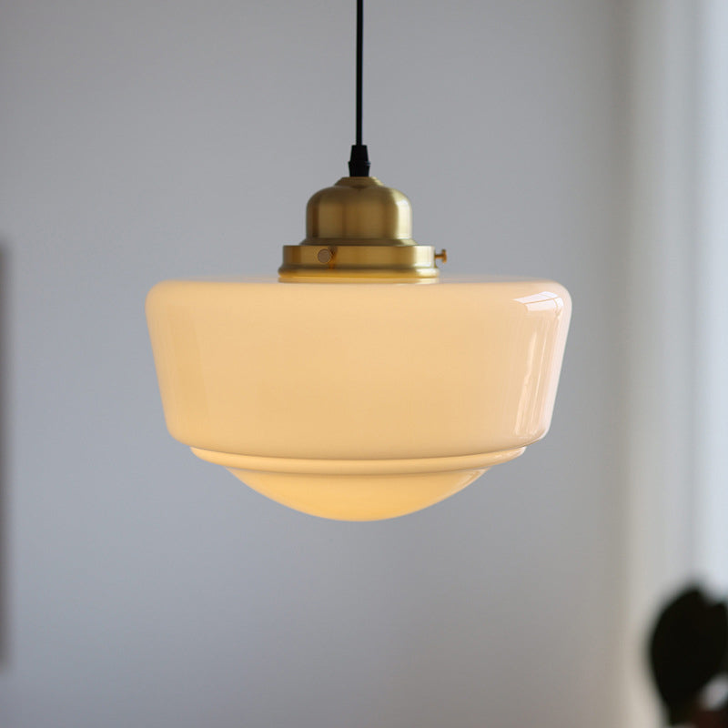 Suspension Luminaire Moderne en Verre Cuivre Rond à 1 Lumière de Style Milieu du Siècle pour Chambre 