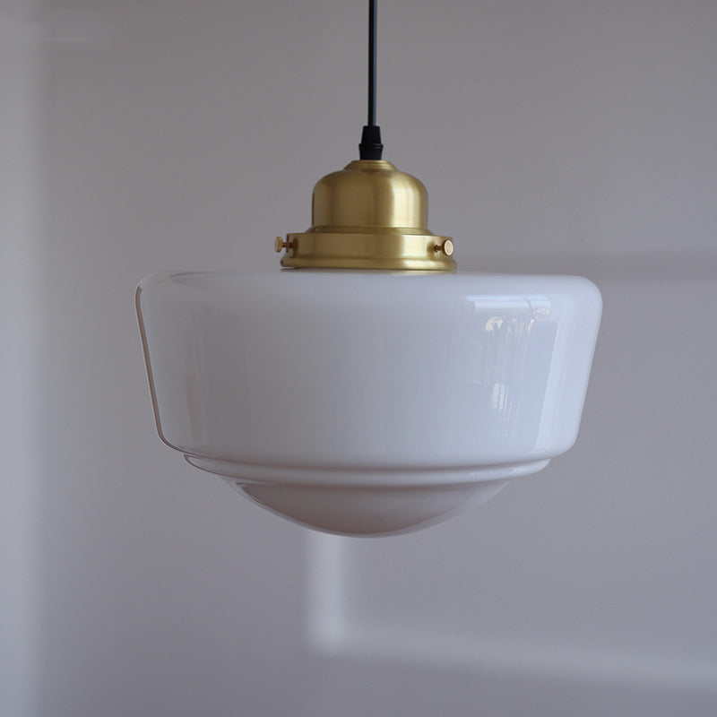 Suspension Luminaire Moderne en Verre Cuivre Rond à 1 Lumière de Style Milieu du Siècle pour Chambre 