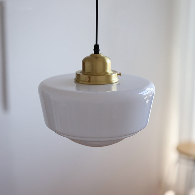 Suspension Luminaire Moderne en Verre Cuivre Rond à 1 Lumière de Style Milieu du Siècle pour Chambre 