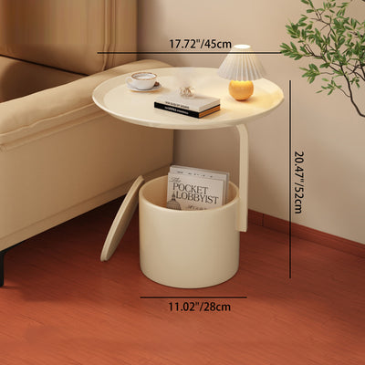 Modern Minimalist Cream Round Cylinder Iron Side Table 1-Storage For Living Room