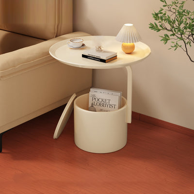 Modern Minimalist Cream Round Cylinder Iron Side Table 1-Storage For Living Room