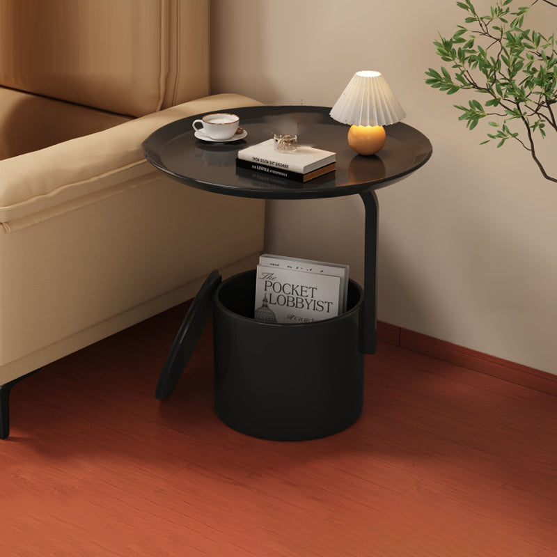 Modern Minimalist Cream Round Cylinder Iron Side Table 1-Storage For Living Room