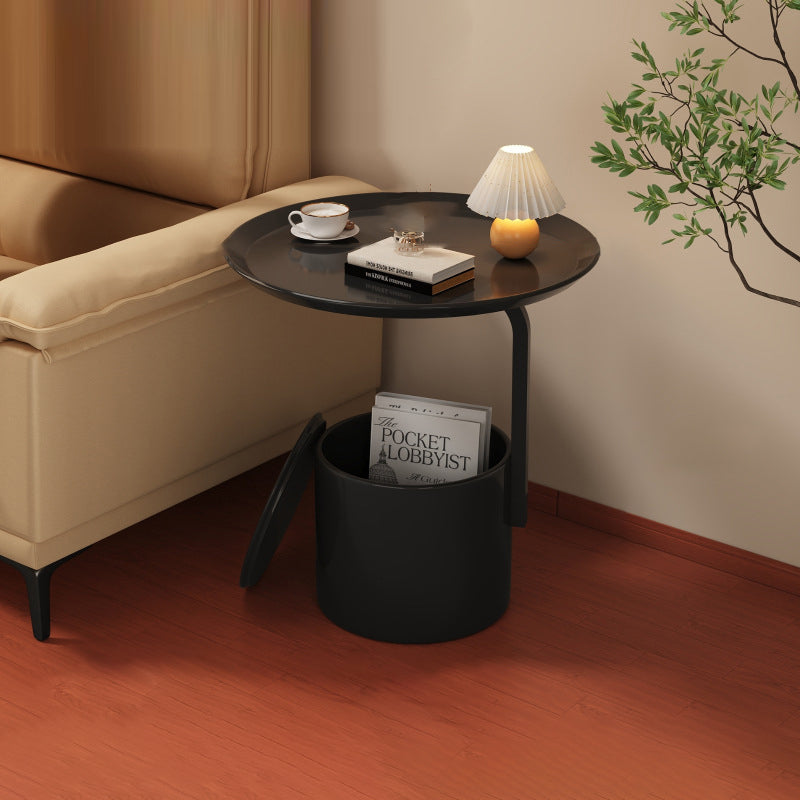 Modern Minimalist Cream Round Cylinder Iron Side Table 1-Storage For Living Room