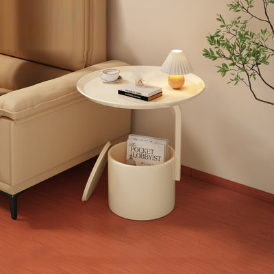 Modern Minimalist Cream Round Cylinder Iron Side Table 1-Storage For Living Room