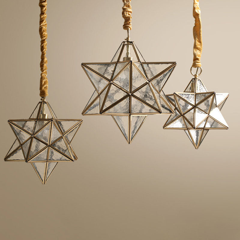 Contemporary Creative Star Copper Glass 1-Light Pendant Light For Bedroom