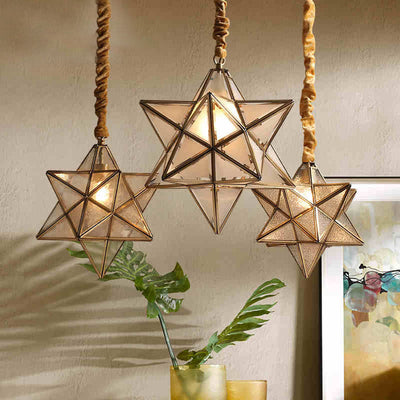 Contemporary Creative Star Copper Glass 1-Light Pendant Light For Bedroom