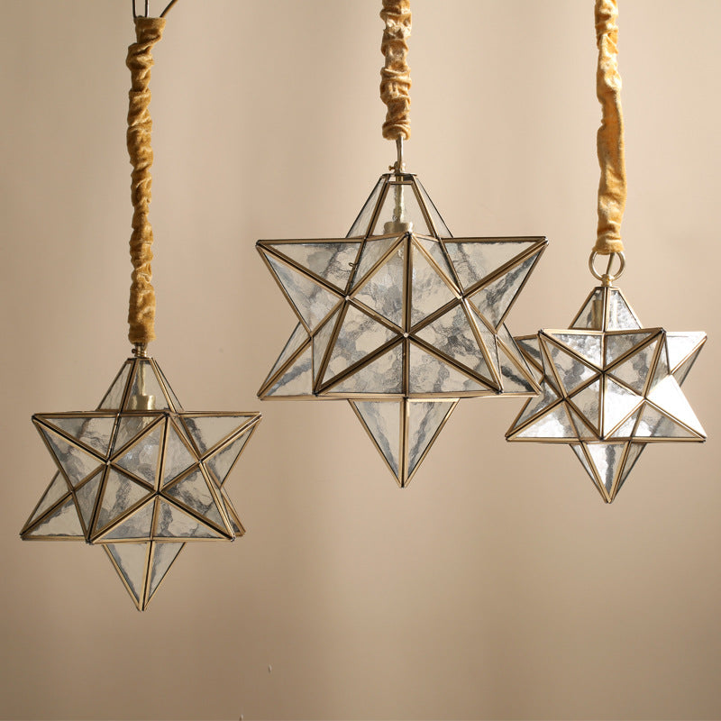 Contemporary Creative Star Copper Glass 1-Light Pendant Light For Bedroom