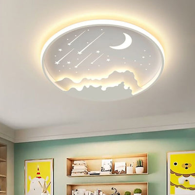 Modern Minimalist Moon Round Iron Acrylic LED Flush Mount Ceiling Light For Bedroom