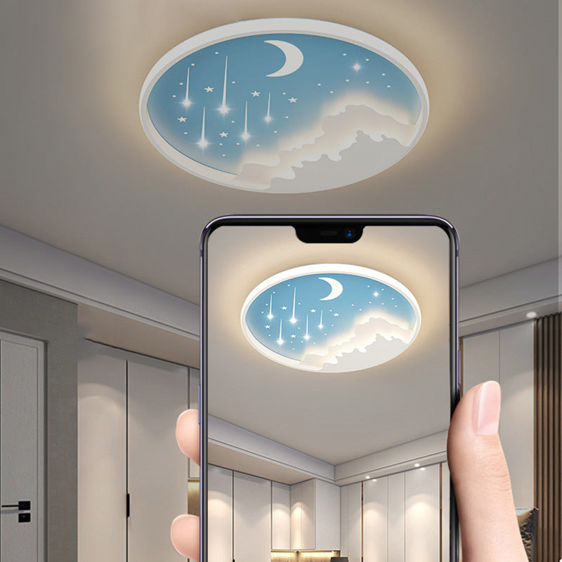 Modern Minimalist Moon Round Iron Acrylic LED Flush Mount Ceiling Light For Bedroom