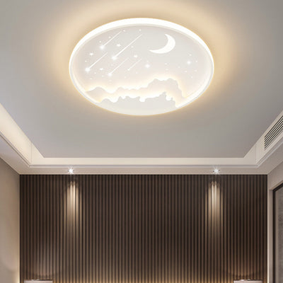 Modern Minimalist Moon Round Iron Acrylic LED Flush Mount Ceiling Light For Bedroom