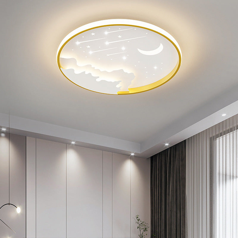 Modern Minimalist Moon Round Iron Acrylic LED Flush Mount Ceiling Light For Bedroom