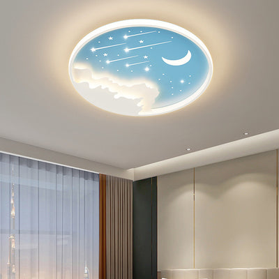 Modern Minimalist Moon Round Iron Acrylic LED Flush Mount Ceiling Light For Bedroom