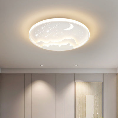 Modern Minimalist Moon Round Iron Acrylic LED Flush Mount Ceiling Light For Bedroom