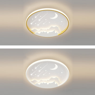 Modern Minimalist Moon Round Iron Acrylic LED Flush Mount Ceiling Light For Bedroom