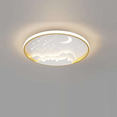 Modern Minimalist Moon Round Iron Acrylic LED Flush Mount Ceiling Light For Bedroom