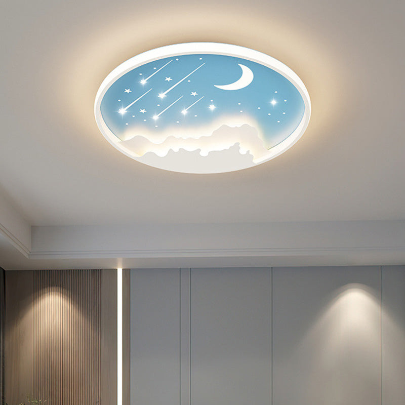 Modern Minimalist Moon Round Iron Acrylic LED Flush Mount Ceiling Light For Bedroom