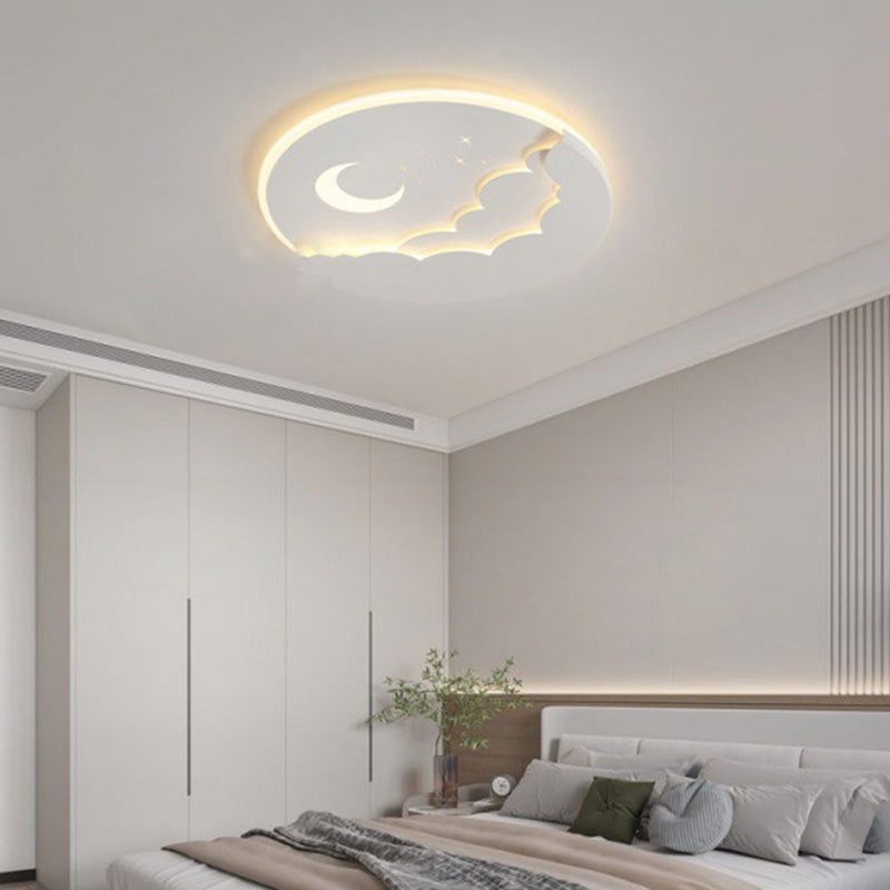 Modern Minimalist Moon Round Iron Acrylic LED Flush Mount Ceiling Light For Bedroom