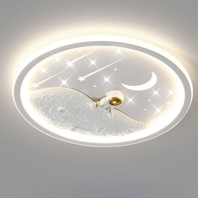 Modern Minimalist Moon Round Iron Acrylic LED Flush Mount Ceiling Light For Bedroom