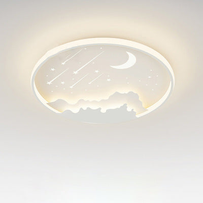 Modern Minimalist Moon Round Iron Acrylic LED Flush Mount Ceiling Light For Bedroom