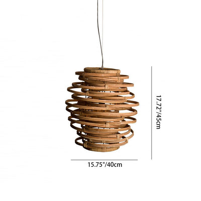 Traditional Japanese Lantern Cylinder Rattan 1-Light Pendant Light For Living Room