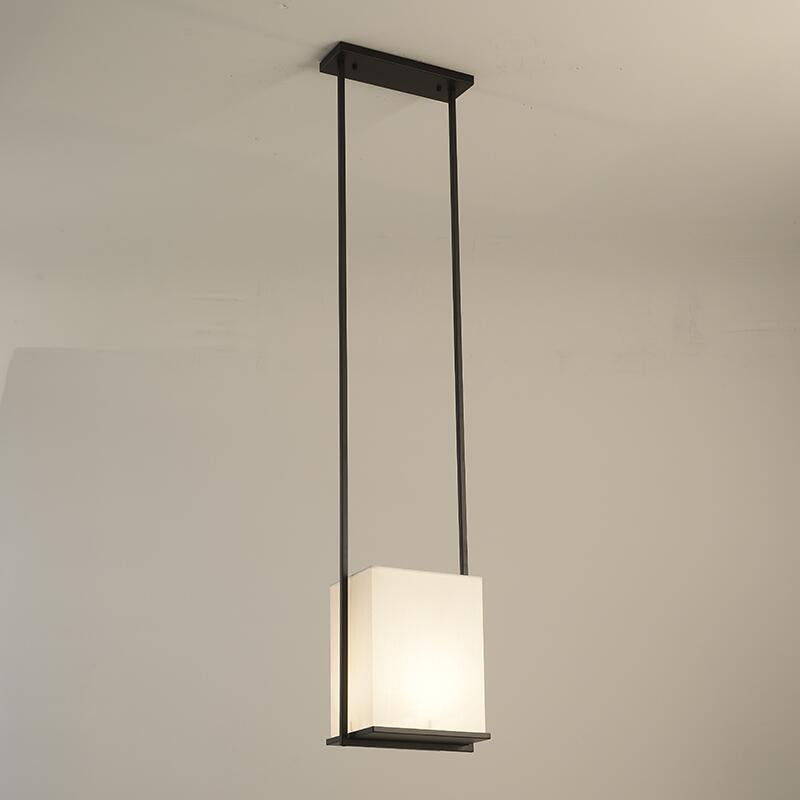 Modern Minimalist Rectangle Iron Fabric 1-Light Pendant Light For Bedroom