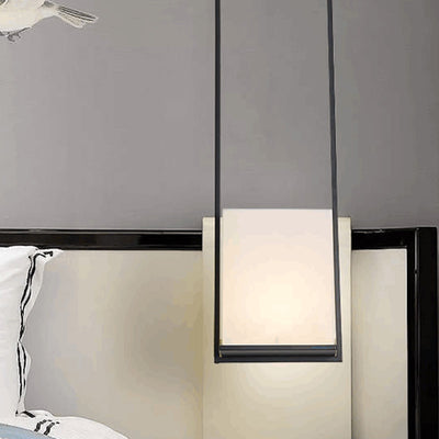 Modern Minimalist Rectangle Iron Fabric 1-Light Pendant Light For Bedroom