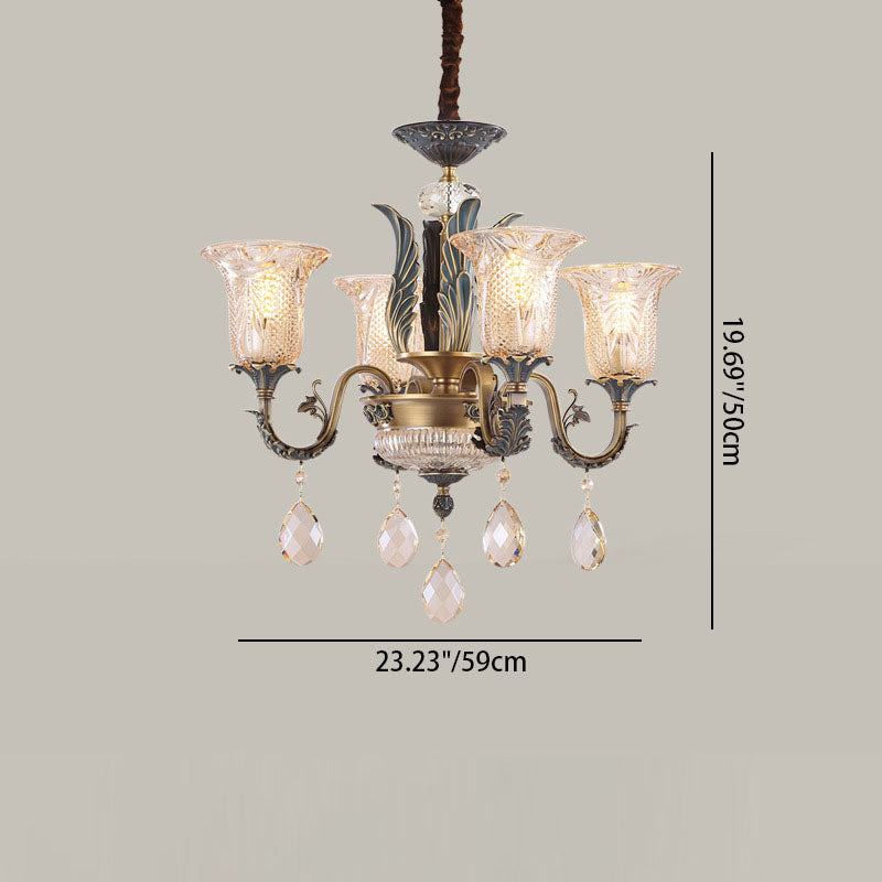 Modern Luxury Teardrop Round Copper Glass Crystal 4/6 Light Chandelier For Living Room