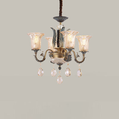 Modern Luxury Teardrop Round Copper Glass Crystal 4/6 Light Chandelier For Living Room