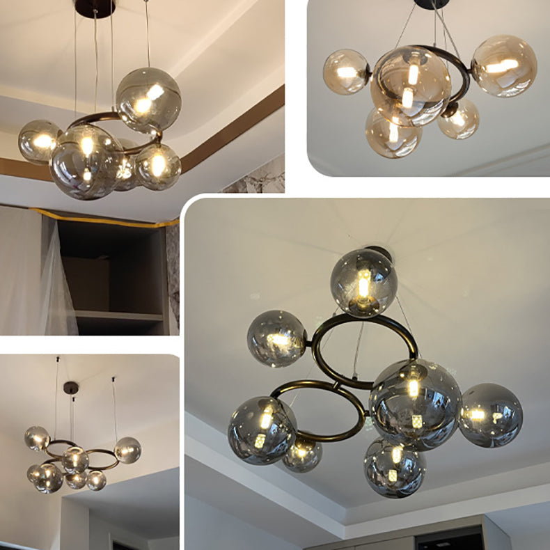 Contemporary Scandinavian Spherical Alloy Glass LED Pendant Light For Living Room