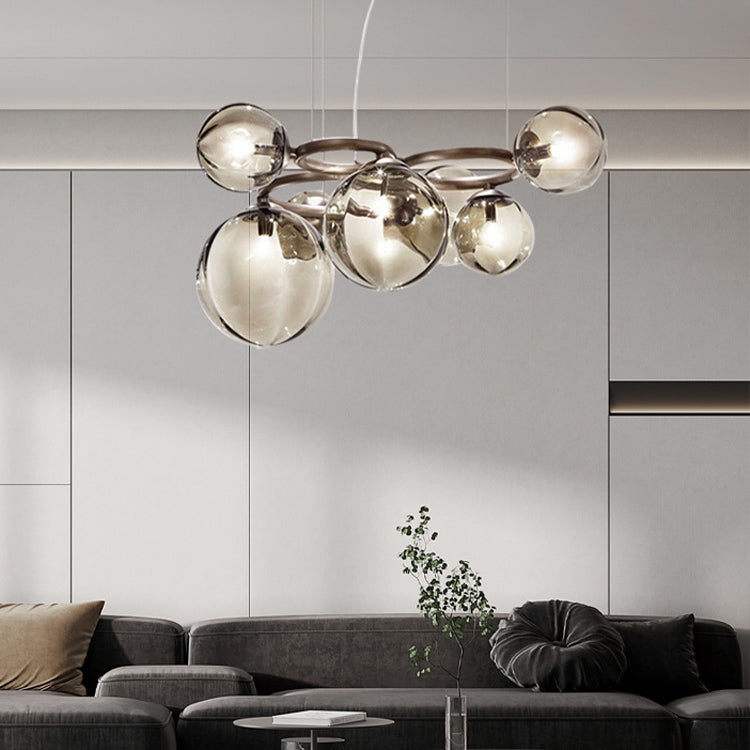 Contemporary Scandinavian Spherical Alloy Glass LED Pendant Light For Living Room