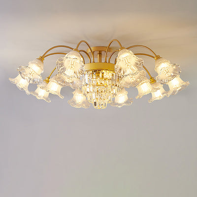 Modern Luxury Flower Iron Crystal Glass 3/6/8 Light Semi-Flush Mount Ceiling Light For Living Room