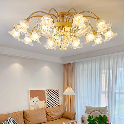 Modern Luxury Flower Iron Crystal Glass 3/6/8 Light Semi-Flush Mount Ceiling Light For Living Room